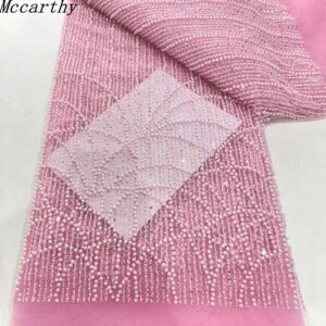 Nigerian African Lace Fabric 2025 High Quality Hamdmade Beads Bridal Lace Fabric Luxury Sequin Beaded Embroidery For Wedding