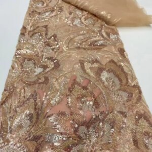 Wholesale African Sequins Lace Fabric French Embroidery High Quality Luxury Heavy Beaded Bridal Wedding Lace 5 yards