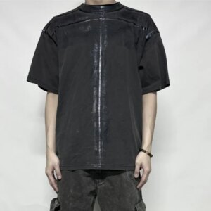 Waste Soil Wind Washed Painting Deconstructed Loose Half Sleeve Short T-shirt Men and Women