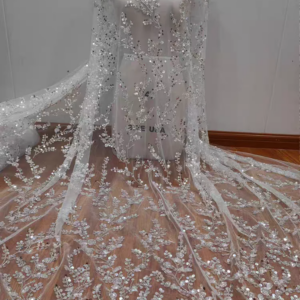 Luxury Heavy Beaded Lace Fabric Shining Sequins Branch Mesh Fabric Wedding Dress Lace