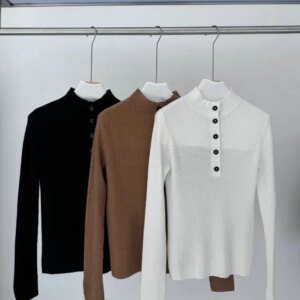 Autumn B*C Women Cashmere Sweater Front Buttons Stand Collar Long Sleeve Casual Ladies Knitted Pullover