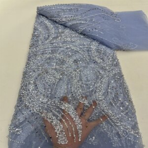 5 Yards Special High-Grade African Sequins Beaded Lace Fabric 2024 Nigerian French Tulle Laces Fabric For Wedding Party Dresses