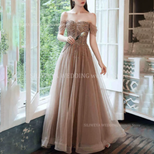 Elegant Women’s Evening Dresses Fashion Sequins Off The Shoulder Sleeveless Floor Length Formal Evening Cocktail Party Skirt