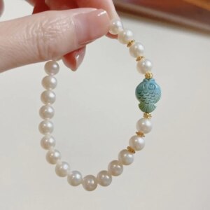 UMQ Design Pearl Bracelet Natural Pearl Bracelet ins natural green pine fish to give his girlfriend a gift.
