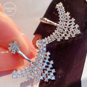 Aazuo 18K Solid White Gold Real Natrual Diamond 1.10ct Geometry Delta Stud Earring Gifted For Women Advanced Wedding Party Au750