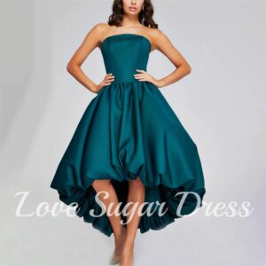 Sexy Strapless Satin Evening Dress For Women A Line Knee Length Prom Dresses With Pockets Satin Formal Party Gowns فساتين سهرة
