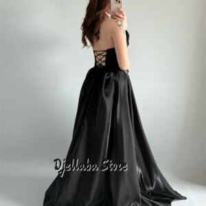 Black Satin A-line Spaghetti Strap Prom Dresses 2025 Saudi Arabia For Women Wedding Bridesmaid Evening Party Dress Customized