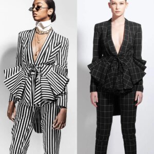 Unique Design Runway Suit Sets Formal Stripe Office Lady Slim Prom Jacket Coat Custom Size 2 Pieces