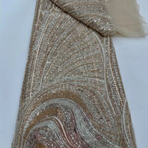 5 Yards Luxury High-end Beaded Fabric Heavy Sequins Embroidery Fabric Fashion French Tulle Mesh Lace Fabric for Wedding RF