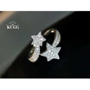 KUGG 100% 18K White Gold Rings 0.55carat Real Natural Diamond Open Ring for Women Romantic Star Shape High Engagement Jewelry
