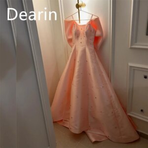 Customized Formal Gown Women Evening Dearin Shoulder Girdle A-line Floor Length Skirts Applique Bespoke Occasion Dresses Prom Dr