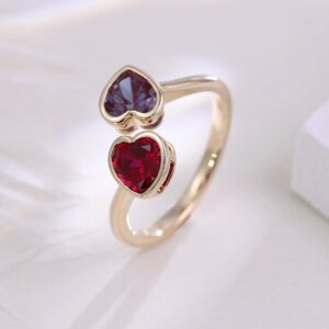 Provence Luxury toi et moi rings two coloured Heart cut Lab Gemstones 10KGold Open Ended Ring Wedding Band Personalized Custom