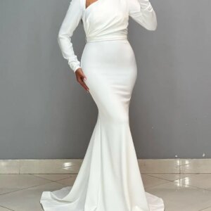 FLORINE TULIRAIN One-shoulder Sheath Court Train Red Chiffon Zipper Up Wedding Evening Dress Cocktail Prom Gown For Sexy Women