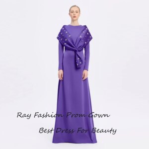 Long Evening Dress Vestidos De Fiesta For Sexy Women Formal Satin Party Gowns with Crystal Mermaid Full Sleeve Prom Dresses