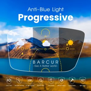 BARCUR CR39 Prescription Glasses Multifocal Lenses Bifocal Computer Transparent Glasses Anti Blue Light Optical Lenses