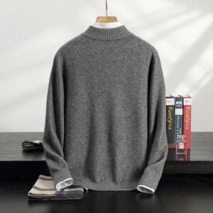 Djzdsm-100% Pure Cashmere Sweater Semi High Neck Top Pullover Casual Loose Sweater, Simple and Elegant, High-end Knitted Sweater