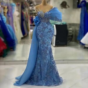 One Shoulder Evening Gown Sexy Lace Crystal Tassels Mermaid Dresses Sequined Strapless Lace Sleeveless Prom Formal Custom Made