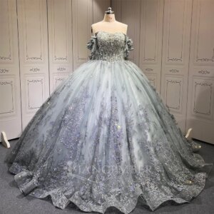Sparkly Lilac Ball Gown Quinceanera Dress Elegant Luxury Prom Dresses 3D Floral Customized Lace Beads Party Birthday vestido