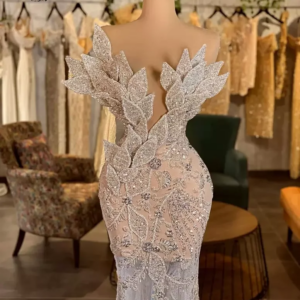 Gorgeous Dubai Mermaid Formal Evening Dresses Beads 3D Appliques Ivory Party Gowns Arabic Formal Prom Dress 2024 Robe De Soiree