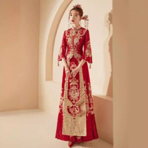 Heavy Industry Xiuhe Clothing 2024 New Wedding Chinese Style Bridal Clothes High-End and Gown Suit Autumn Winter
