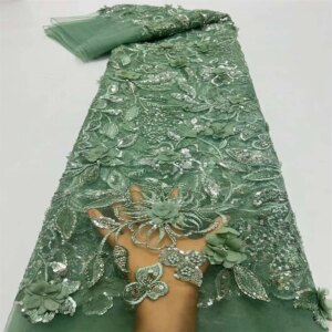 Luxury 3D Lace African Sequins Beaded Lace Fabric 2024 High Quality Groom Nigerian Wedding Bridal Embroidery French Tulle Sewing