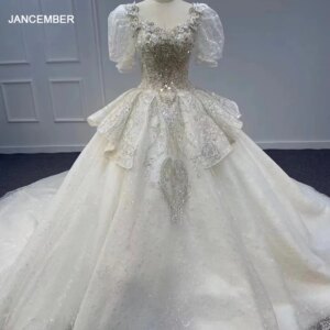Popular Design Brand New Wedding Dress 2024 Elegant Wedding Ball Gown Short Sleeves Beading Wedding Gown Crystal Robe Mariage