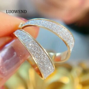 LUOWEND 100% 18K Yellow Gold Earrings 20mm or 25mm Luxury Elegant Design Hoop Earrings for Women High Party Jewelry