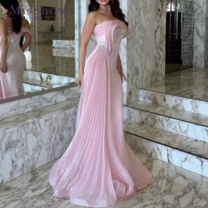 MisShow Customized One-Shoulder Blush Pink Evening Dresses Gowns – Beaded Bodice & Mermaid Silhouette | Galas, Weddings Saudi