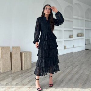 Customized Ball Lace Button Tiered Wedding Party A-line High Collar Bespoke Occasion Gown Midi es