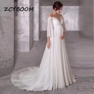 Customized Elegant Three Quarter Sleeves Wedding Dresses For Women 2025 Appliques Court Train Bridal Gown Vestidos De Noiva