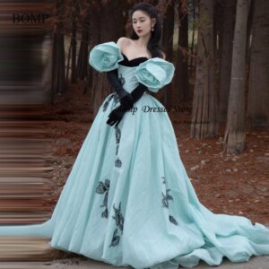 BOMP Elegant Party Dresses Sweetheart Embroidery Puff Sleeves Princess Evening Gowns Photograph Customized Vestidos de fiesta
