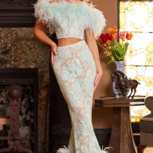 Lace Prom Pants Suits Special Occasion Gown Feathers Two Pieces Birthday Party Wear Customized