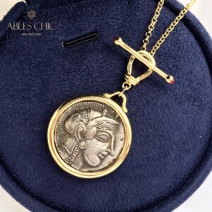 ABLES CHIC Solid 925 Silver Zeus Greek Coin Pendant Roman Antique Sculptures T-bar Necklaces C11N3S25913