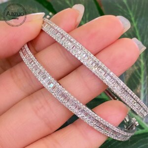Aazuo 18K Solid White Gold Real Diamond 1.2ct G SI Ladder Full set Line Bangle For Woman Upscale Trendy Wedding Engagement Party