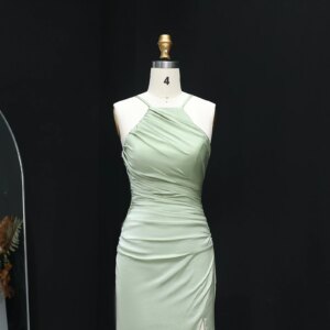 Sharon Said 2025 Elegant Green Satin Halter Mermaid Bridesmaid Dress Side Slit Long Women Wedding Guest Gowns BS014 Customized