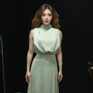 Sharon Said 2025 Elegant Green Satin High Neck Bridesmaid Dress Long Sheath Women Wedding Guest Gowns BS010 Customized