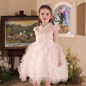 Dreamy Vow Adorable Chinese style-Neck Embroidered Tulle Baby Girl Dress Wedding Birthday Party Knee Length Prom Gown J519