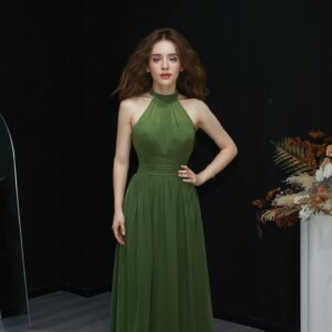 Sharon Said 2025 Simple Olive Green Chiffon Scoop Neck A-Line Bridesmaid Dress Long Women Wedding Guest Gowns BS266 Customized