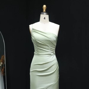 Sharon Said Elegant Green Satin One Shoulder Bridesmaid Dress 2025 Simple Sweep Train Sheath Wedding Guest Gown BS001 Customized