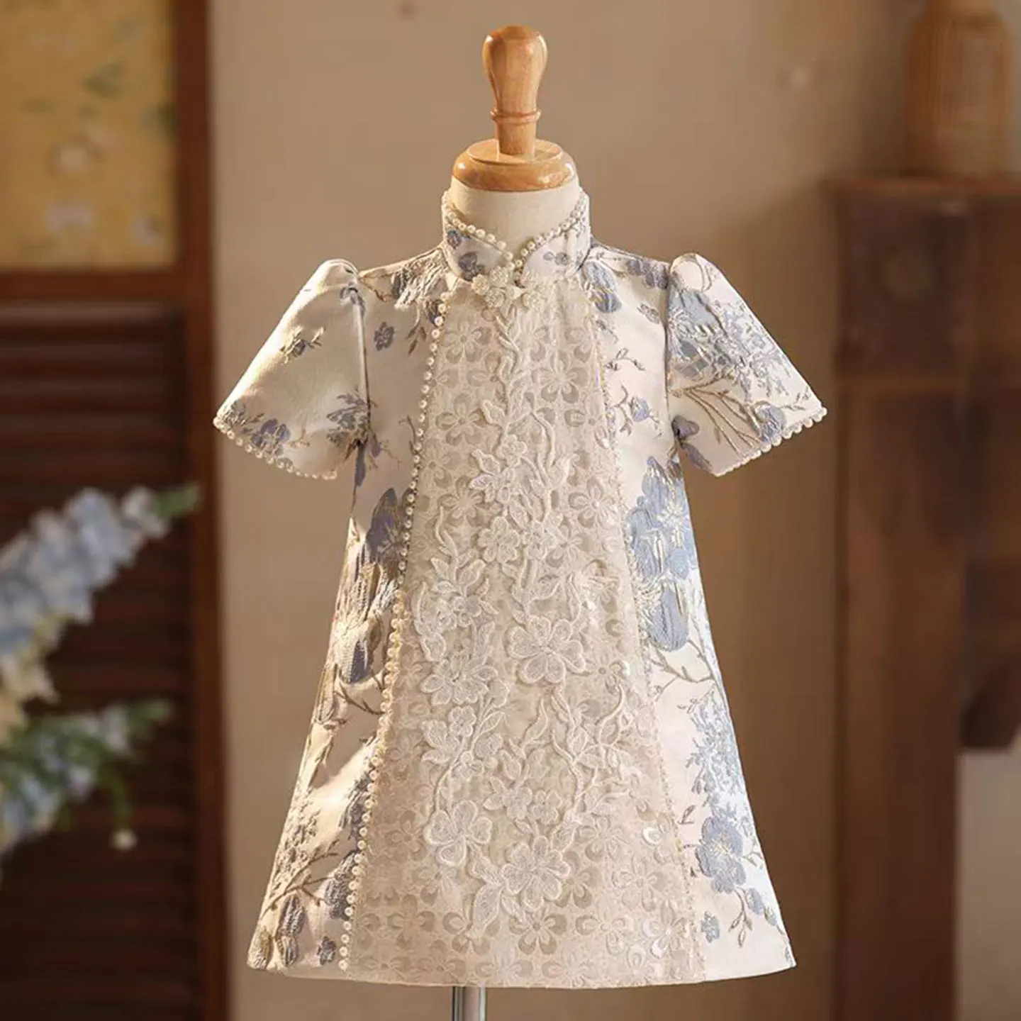 Dreamy Vow Elegant Chinese Style Embroidered Pearled Flower Pattern Girl Dress Wedding Birthday Evening Party Spring Prom D008