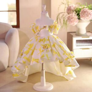Dreamy Vow Adorable Off-Shoulder 3D-Flower Baby Girl Dress With Tailing Princess Ball Gown for Kids Wedding Holiday Party J703