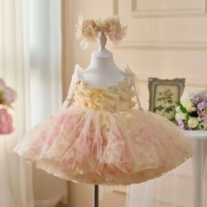 Dreamy Vow Glamorous Scoop Pearl Sling Flower Girl Dress Wedding Birthday Party Holiday Celebration Knee Length Ball Gown D053