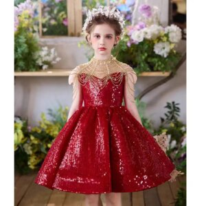 Dreamy Vow Luxury Diamond Tassel Neck Sequined Flower Girl Dress Sleeveless Wedding Birthday Evening Party Pageant Prom J839