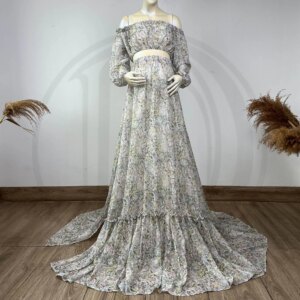 Don&Judy Boho Floral Maxi Dress for Pregnant Women Top and Skirt Set Maternity or Non-maternity Dress Evening Photoshoot Outfits