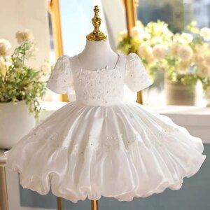 Dreamy Vow Charming White Girl Dress Embroidered for Kids Wedding Birthday Party Spring Summer Knee Length Ball Gown J455