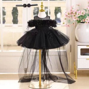 Dreamy Vow Gorgeous Off-Shoulder Fur Tulle Girl Dress With Bow Train Wedding Birthday Holiday Party Knee Length Prom Gown J414A
