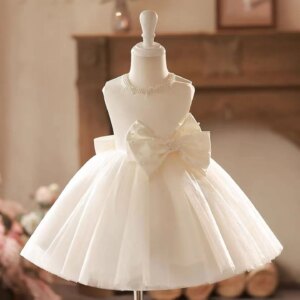 Dreamy Vow Graceful Satin Top Tulle Sleeveless Girl Dress With Pearl Neck Decoration Wedding Evening Party First Communion D024