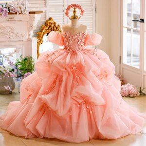 Dreamy Vow J855 Luxury Pleat Off Shoulder Applique Pink Girl Princess Dress Wedding Evening Party Pageant Floor-Length Prom 2025