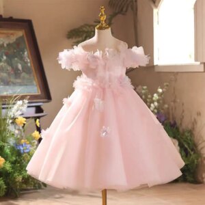Dreamy Vow Soft And Romantic Off Shoulder Applique Flower Girl Dress Sleeveless Wedding Birthday Evening Party Pageant Prom D025