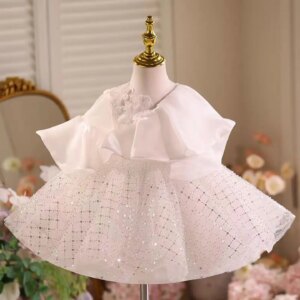Dreamy Vow Adorable Ruffle Sequined Tulle White Girl Princess Dress Cap Sleeve Wedding Evening Party First Communion Prom D029